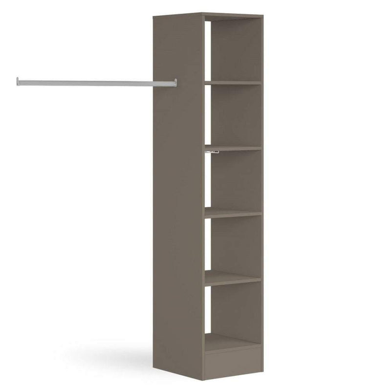 Stone Grey Deluxe Tower Shelving Unit with 5 Shelves and Hanging Bars - Bedrooms Plus