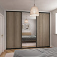Supreme Matt Black Frame with Oak Acoustic Panel & Mirror Sliding Door Kit - 3 Door - Bedrooms Plus