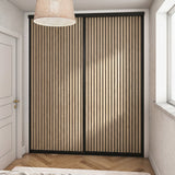 Supreme Matt Black Frame with Oak Acoustic Panel Sliding Door Kit - 2 Doors - Bedrooms Plus