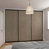 Supreme Matt Black Frame with Oak Acoustic Panel Sliding Door Kit - 3 Door - Bedrooms Plus