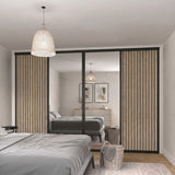 Supreme Matt Black with Oak Acoustic Panel & Mirror Sliding Door Kit - 4 Doors - Bedrooms Plus