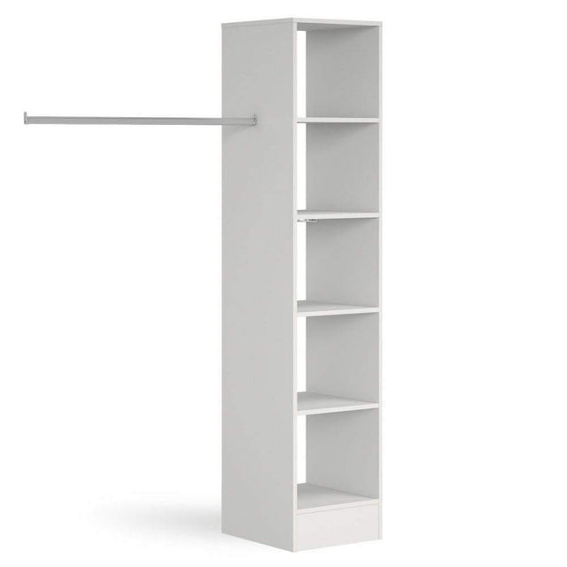 White Deluxe Tower Shelving Unit with 5 Shelves and Hanging Bars - Bedrooms Plus