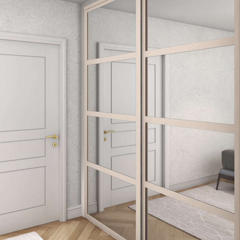 Cashmere Shaker Luxe Sliding Wardrobe Door Kit -  2 Door - Made To Measure 4 Panel Mirror