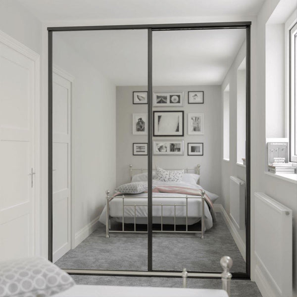 Brushed Black Curve Sliding Wardrobe Door Kit - 2 Door Mirror - Made To Measure - Bedrooms Plus