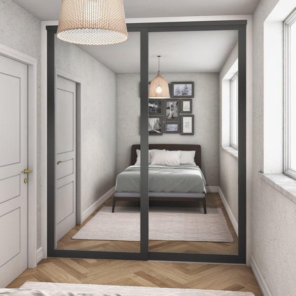Graphite Shaker Sliding Wardrobe Door Kit - 2 Door Full Panel Mirror - Made To Measure - Bedrooms Plus