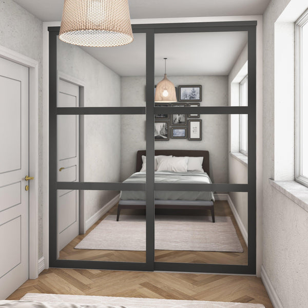 Graphite Shaker Sliding Wardrobe Door Kit - 2 Door Mirror - Made To Measure - Bedrooms Plus