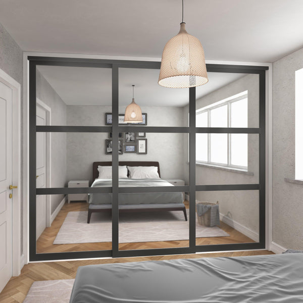 Graphite Shaker Sliding Wardrobe Door Kit - 3 Door Mirror - Made To Measure - Bedrooms Plus