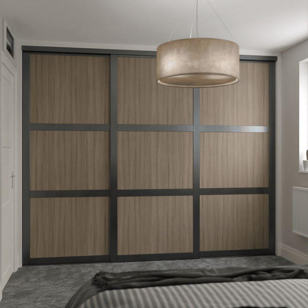 Graphite Shaker Sliding Wardrobe Door Kit - 3 Door Shorewood Panel - Made To Measure - Bedrooms Plus