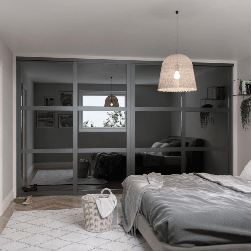 Graphite Shaker Sliding Wardrobe Door Kit - 4 Door Grey Mirror - Made To Measure - Bedrooms Plus