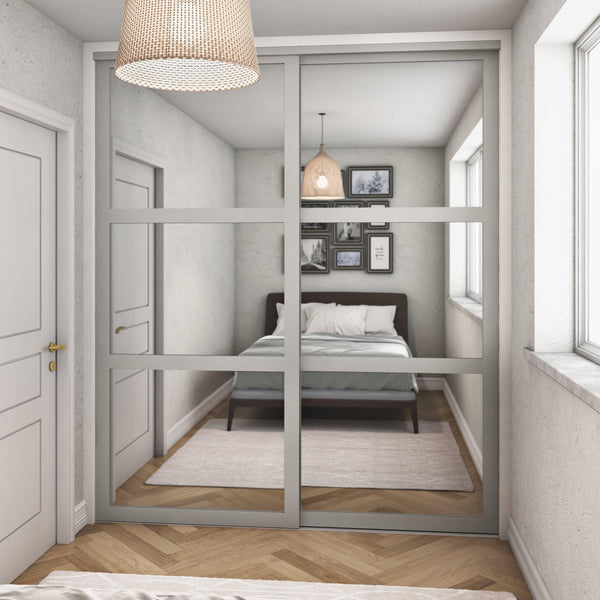 Light Grey Shaker Sliding Wardrobe Door Kit - 2 Door Mirror - Made To Measure - Bedrooms Plus