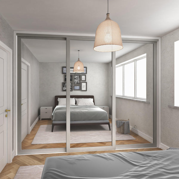 Light Grey Shaker Sliding Wardrobe Door Kit - 3 Door Full Panel Mirror - Made To Measure - Bedrooms Plus