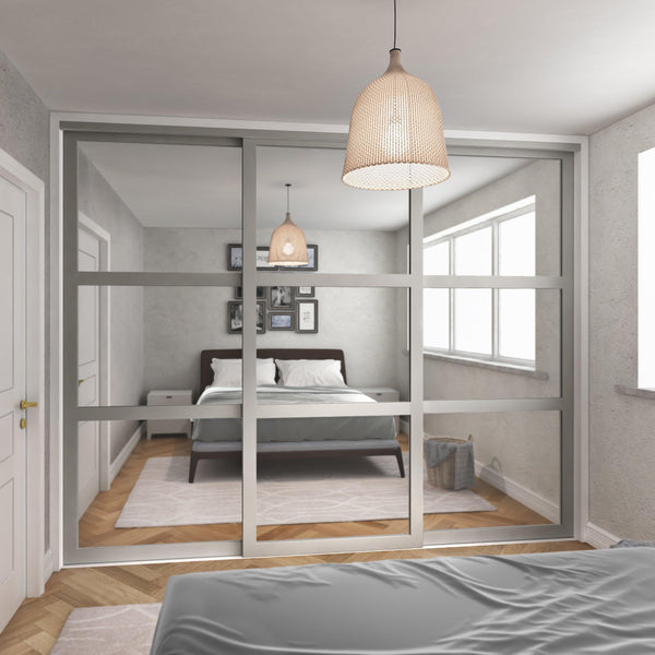 Light Grey Shaker Sliding Wardrobe Door Kit - 3 Door Mirror - Made To Measure - Bedrooms Plus