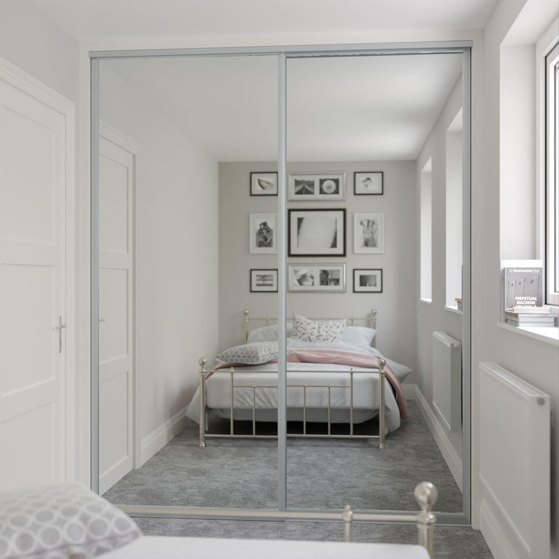 Satin Silver Curve Sliding Wardrobe Door Kit - 2 Door Mirror - Made To Measure - Bedrooms Plus