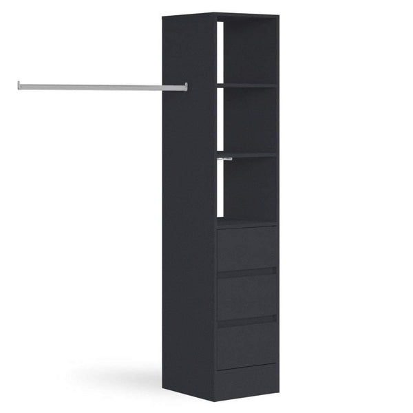 Black Deluxe 3 Drawer Soft Close Tower Shelving Unit with Hanging Bars - Bedrooms Plus