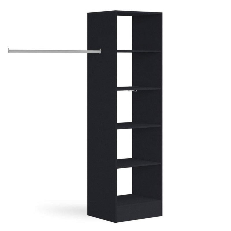 Black Deluxe Tower Shelving Unit with 5 Shelves and Hanging Bars - Bedrooms Plus