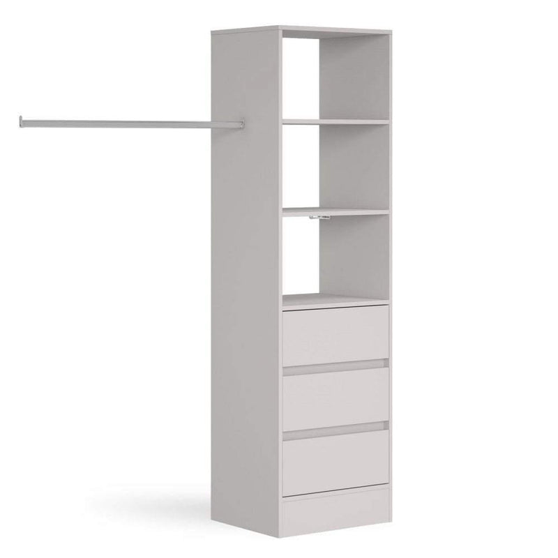 Cashmere Deluxe 3 Drawer Soft Close Tower Shelving Unit with Hanging Bars - Bedrooms Plus