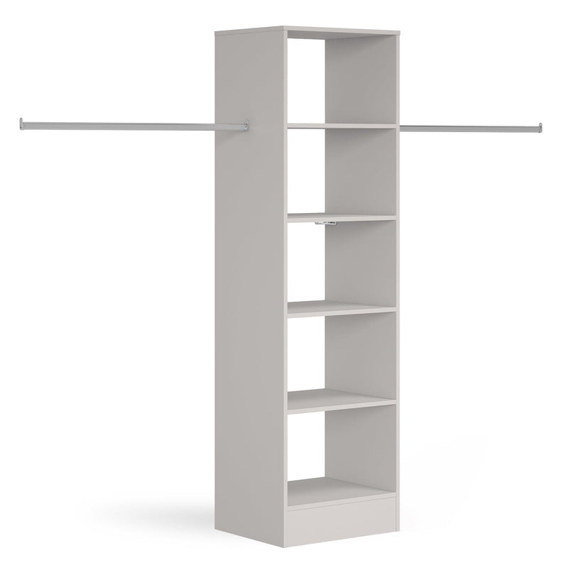 Light Grey Deluxe Tower Shelving Unit with 5 Shelves and Hanging Bars - Bedrooms Plus