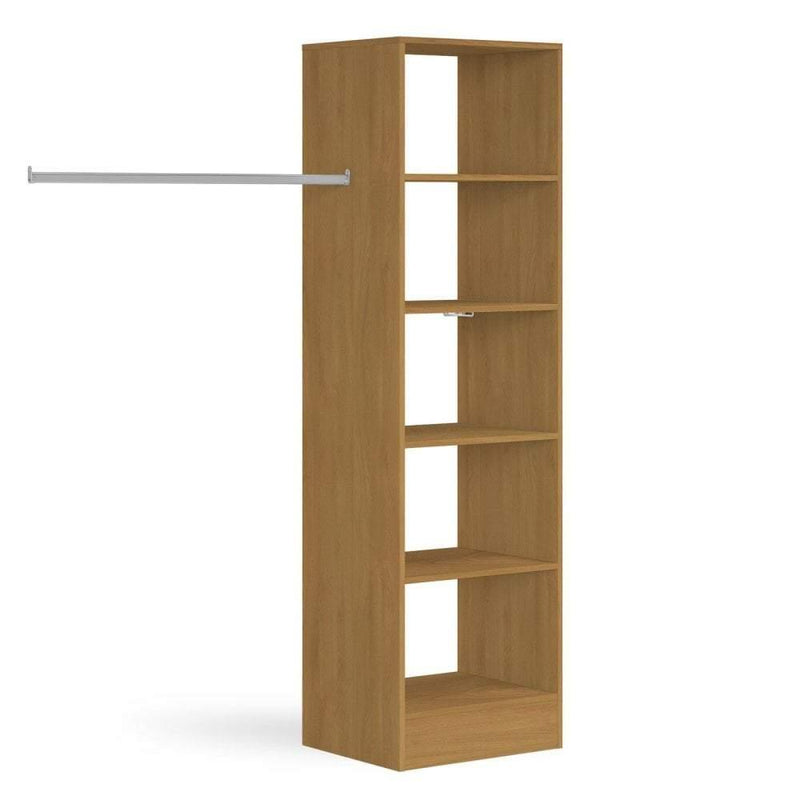 Oak Deluxe Tower Shelving Unit with 5 Shelves and Hanging Bars - Bedrooms Plus