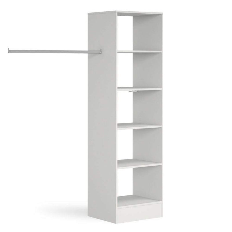 White Deluxe Tower Shelving Unit with 5 Shelves and Hanging Bars - Bedrooms Plus