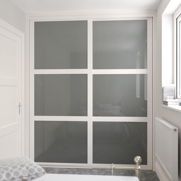 White Shaker Sliding Wardrobe Door Kit - 2 Door Grey Metal - Made To Measure - Bedrooms Plus