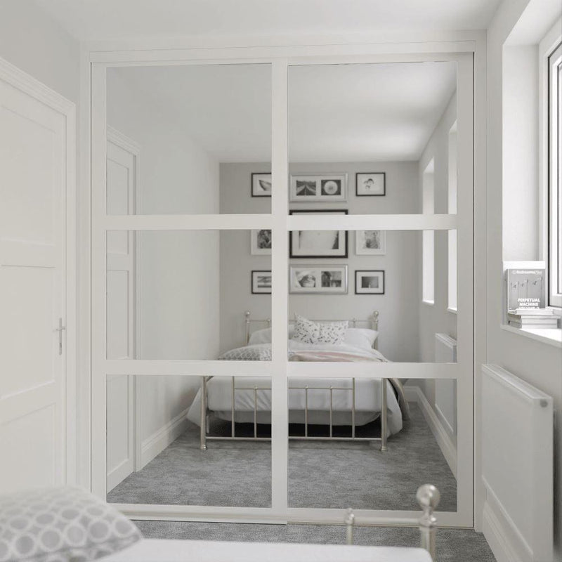 White Shaker Sliding Wardrobe Door Kit - 2 Door Mirror - Made To Measure - Bedrooms Plus