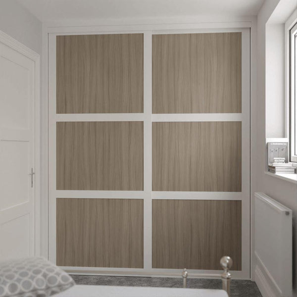 White Shaker Sliding Wardrobe Door Kit - 2 Door Shorewood Panels- Made To Measure - Bedrooms Plus
