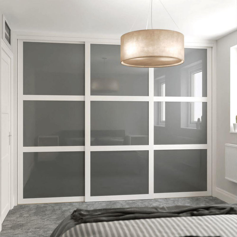 White Shaker Sliding Wardrobe Door Kit - 3 Door Grey Metal - Made To Measure - Bedrooms Plus