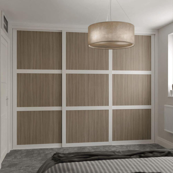 White Shaker Sliding Wardrobe Door Kit - 3 Door Shorewood Panels- Made To Measure - Bedrooms Plus